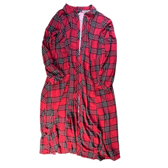 Torrid Women's Red Black Plaid Open Front Duster Robe Size 3X Rayon Loungewear - Picture 9 of 11